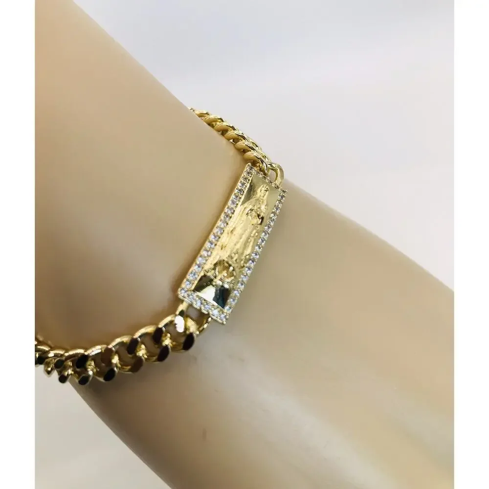 14K Gold Plated Virgin Mary Bracelet Oro Laminado Virgen De Guadalupe Pulsera